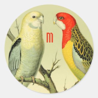   Vintage parakeets - monogrammed 
