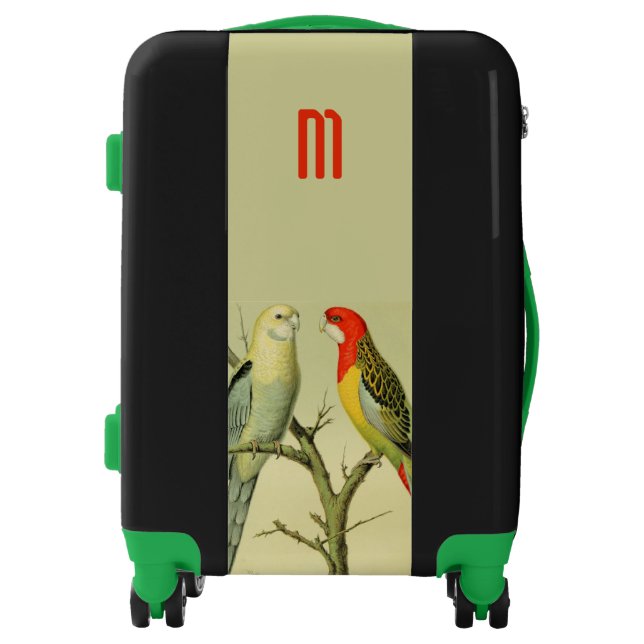   Vintage parakeets - monogrammed Luggage (Front)