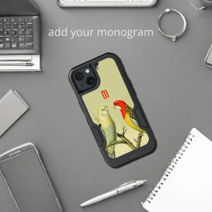   Vintage parakeets - monogrammed iPhone 13 Case