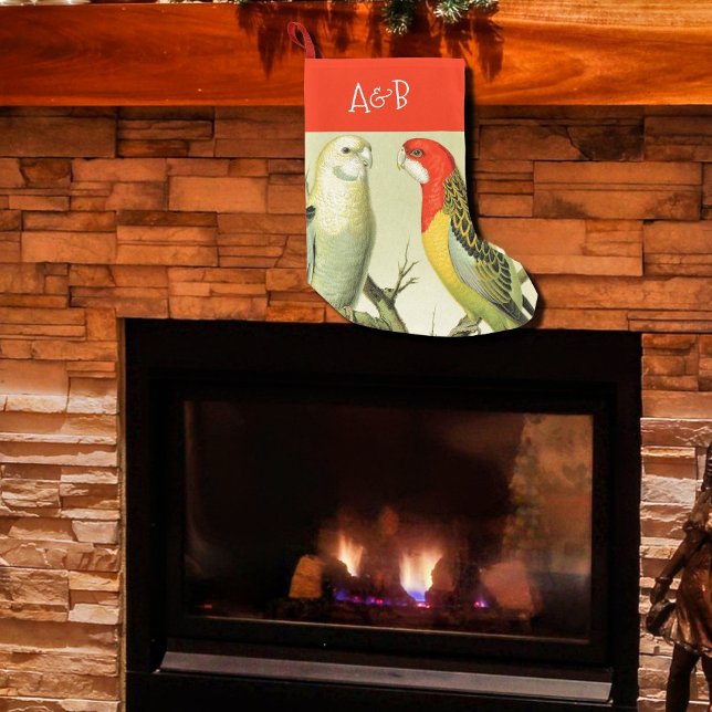Vintage parakeets -monogrammed small christmas stocking (Creator Uploaded)