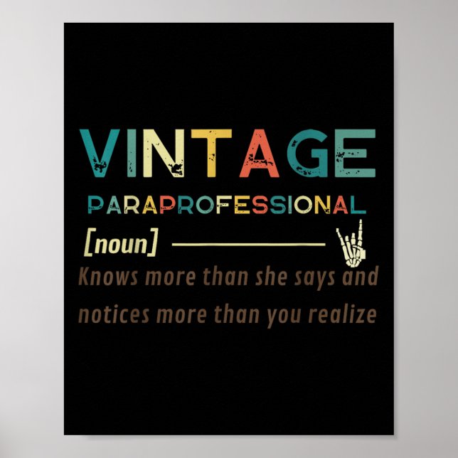 Vintage Paraprofessional (noun) Funny Quote Design Poster (Front)