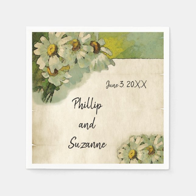 Vintage Parchment and Daisies Wedding Theme Napkins (Front)