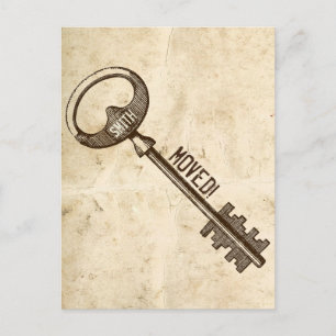 Vintage Parchment Antique Key Change of Address Announcement Postcard