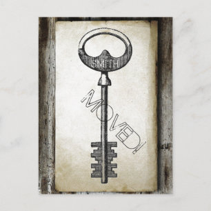 Vintage Parchment Antique Key Change of Address Announcement Postcard