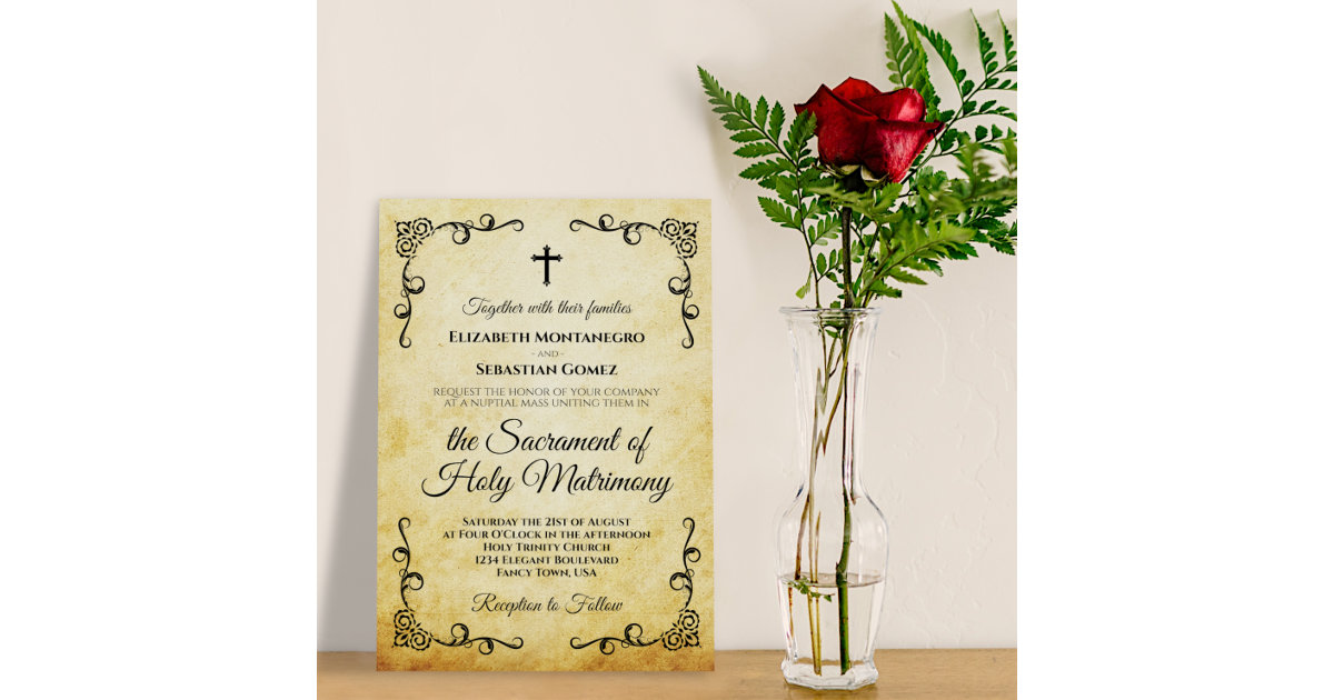 Vintage Parchment Catholic Nuptial Mass Wedding Invitation Zazzle 7097