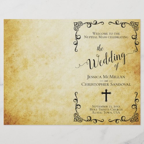 Vintage Parchment Catholic Wedding Program