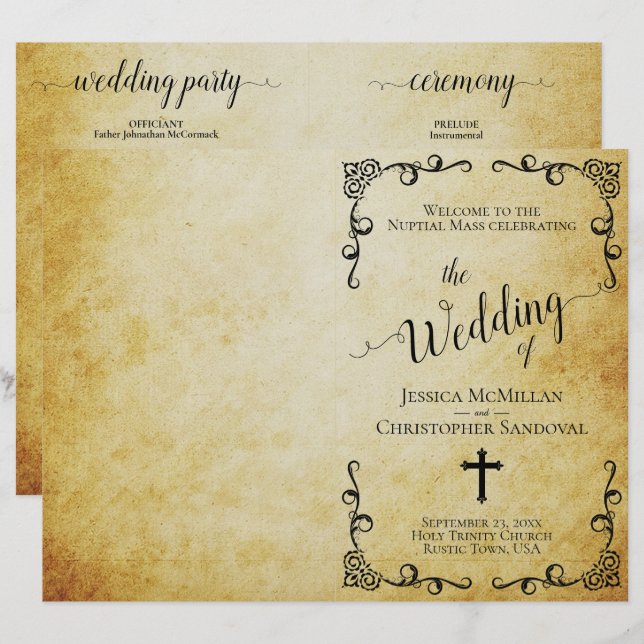 Vintage Parchment Catholic Wedding Program (Front/Back)