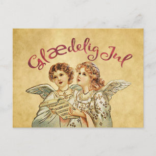 Vintage Parchment Christmas Danish Greetings Holiday Postcard