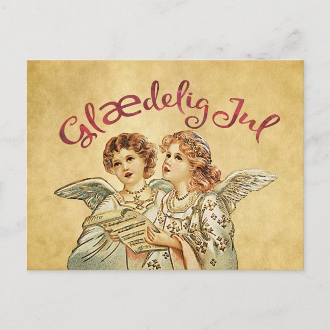 Vintage Parchment Christmas Danish Greetings Holiday Postcard (Front)