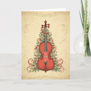 Vintage Parchment Christmas Music and Cello Holiday Card