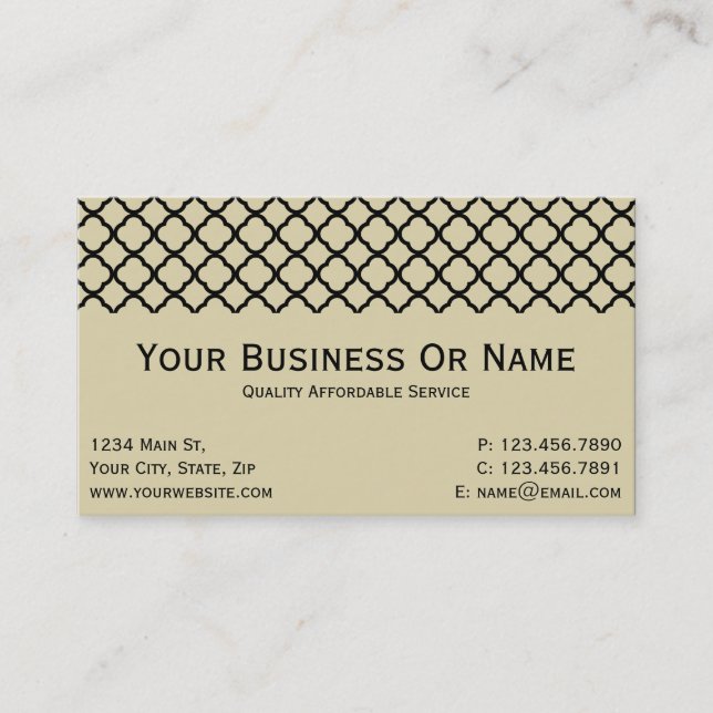 Vintage Parchment Classic Black Quatrefoil Business Card (Front)