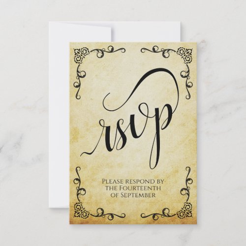 Vintage Parchment Elegant Calligraphy Wedding RSVP Card