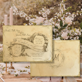 Vintage Parchment Elegant Script Tea Wedding Invitation by VintageWeddings at Zazzle