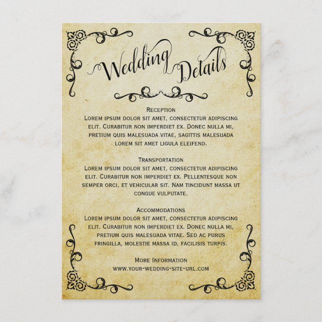 Vintage Parchment Elegant Wedding Details Enclosure Card (Front)