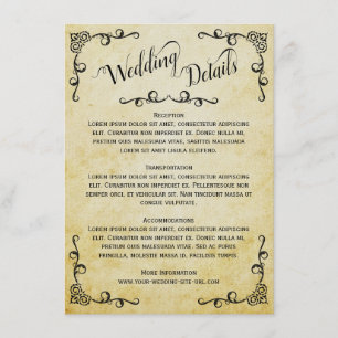 Vintage Parchment Elegant Wedding Details Enclosure Card