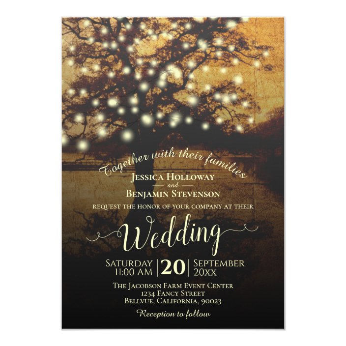 Vintage Parchment Fall Tree Lights Rustic Wedding Invitation | Zazzle.com