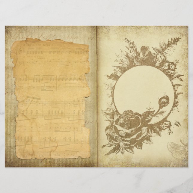 Vintage Parchment Floral Ephemera Scrapbook Paper (Front)