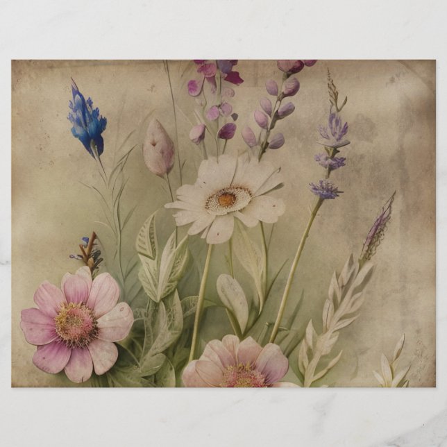 Vintage Parchment Floral Paper (Front)