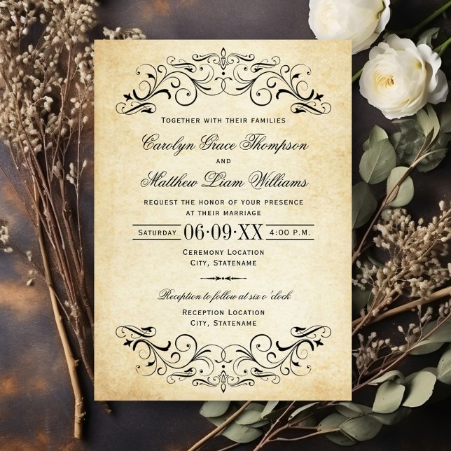 Vintage Parchment Flourish Wedding Invitation (Creator Uploaded)