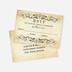 Vintage Parchment Flourish Wedding RSVP Card