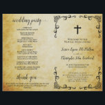 Vintage Parchment Holy Matrimony Wedding Program<br><div class="desc">This wedding program is simple yet beautiful. Designed for a Catholic ceremony it features a vintage design with a faux parchment background, lacy scrip calligraphy, a crucifix or cross, and elegant scrolls in the corners. The inside has extended space for all of the details on the ceremony, while the back...</div>