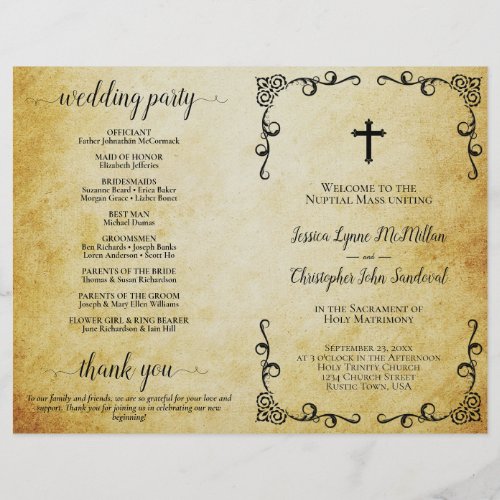 Vintage Parchment Holy Matrimony Wedding Program