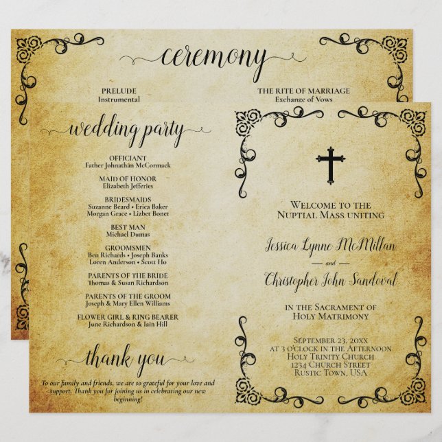 Vintage Parchment Holy Matrimony Wedding Program (Front/Back)