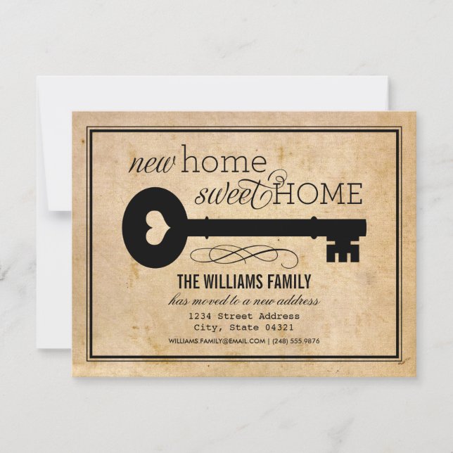 Vintage Parchment Key New Home Announcement (Front)