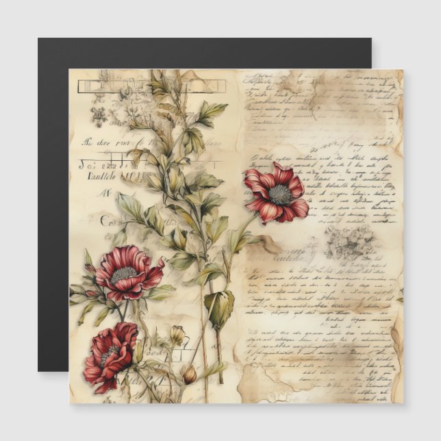 Vintage Parchment Love Letter with Flowers (1) (Front/Back)