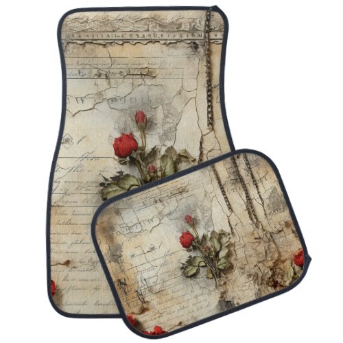 Vintage Parchment Love Letter with Flowers 10 Car Floor Mat