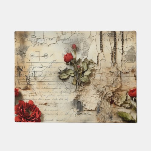 Vintage Parchment Love Letter with Flowers 10 Doormat