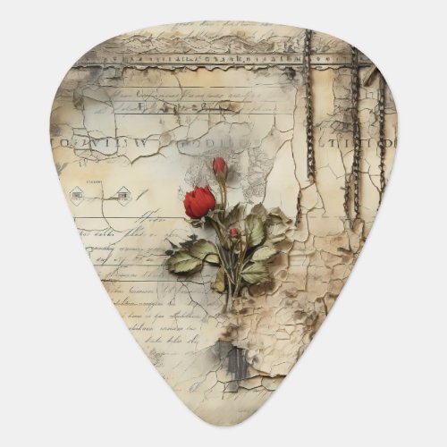 Vintage Parchment Love Letter with Flowers 10 Guitar Pick