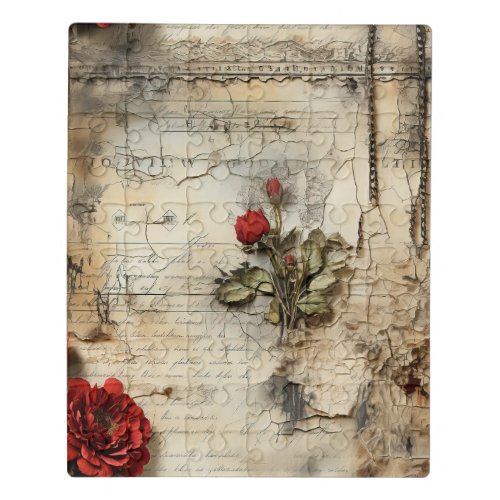 Vintage Parchment Love Letter with Flowers 10 Jigsaw Puzzle