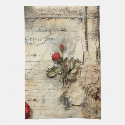Vintage Parchment Love Letter with Flowers 10 Kitchen Towel
