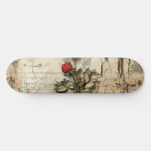 Vintage Parchment Love Letter with Flowers 10 Skateboard