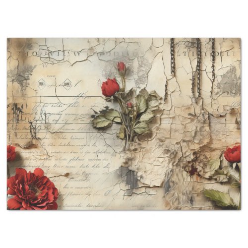 Vintage Parchment Love Letter with Flowers 10 Tissue Paper