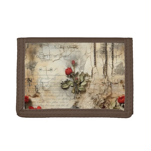 Vintage Parchment Love Letter with Flowers 10 Trifold Wallet