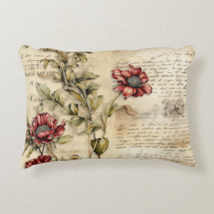 Vintage Parchment Love Letter with Flowers (1) Accent Pillow