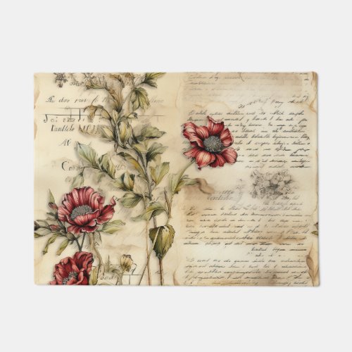 Vintage Parchment Love Letter with Flowers 1 Doormat