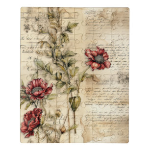 Vintage Parchment Love Letter with Flowers (1) Jigsaw Puzzle