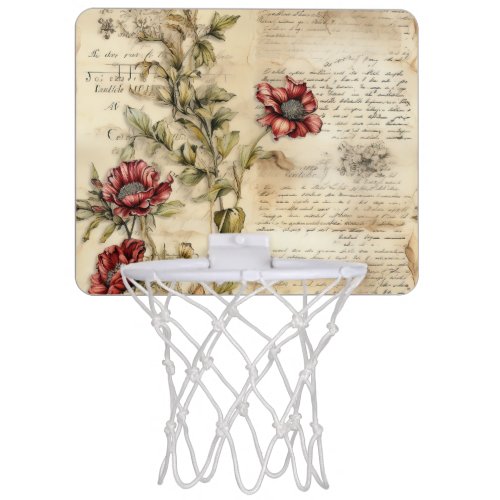 Vintage Parchment Love Letter with Flowers 1 Mini Basketball Hoop