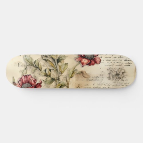 Vintage Parchment Love Letter with Flowers 1 Skateboard