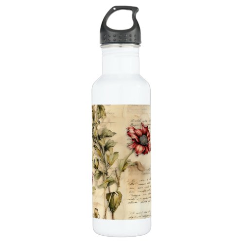 Vintage Parchment Love Letter with Flowers 1 Stainless Steel Water Bottle