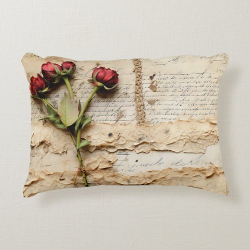 Vintage Parchment Love Letter with Flowers 2 Accent Pillow