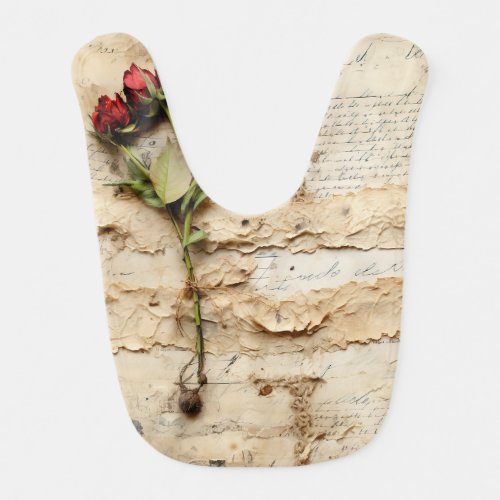 Vintage Parchment Love Letter with Flowers 2 Baby Bib