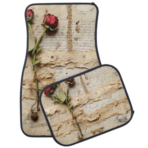 Vintage Parchment Love Letter with Flowers 2 Car Floor Mat