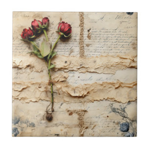 Vintage Parchment Love Letter with Flowers (2) Ceramic Tile