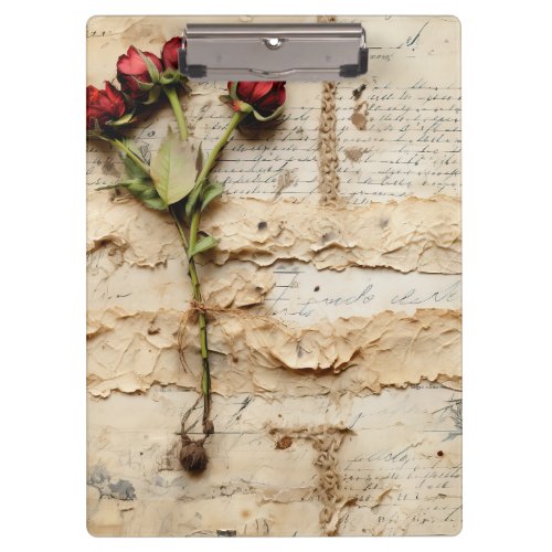 Vintage Parchment Love Letter with Flowers 2 Clipboard