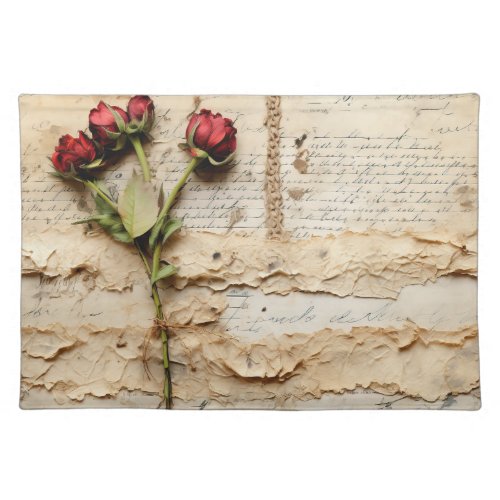 Vintage Parchment Love Letter with Flowers 2 Cloth Placemat