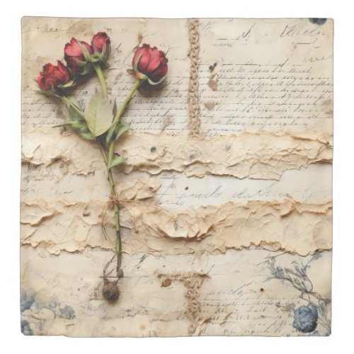 Vintage Parchment Love Letter with Flowers 2 Duvet Cover